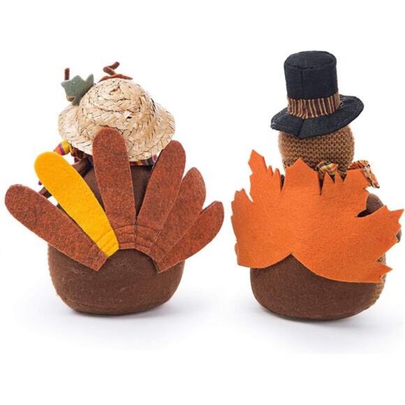 2 Pack Stuffed Turkey Couple Doll Thanksgiving Tabletop Decoration - Picture 5 of 7